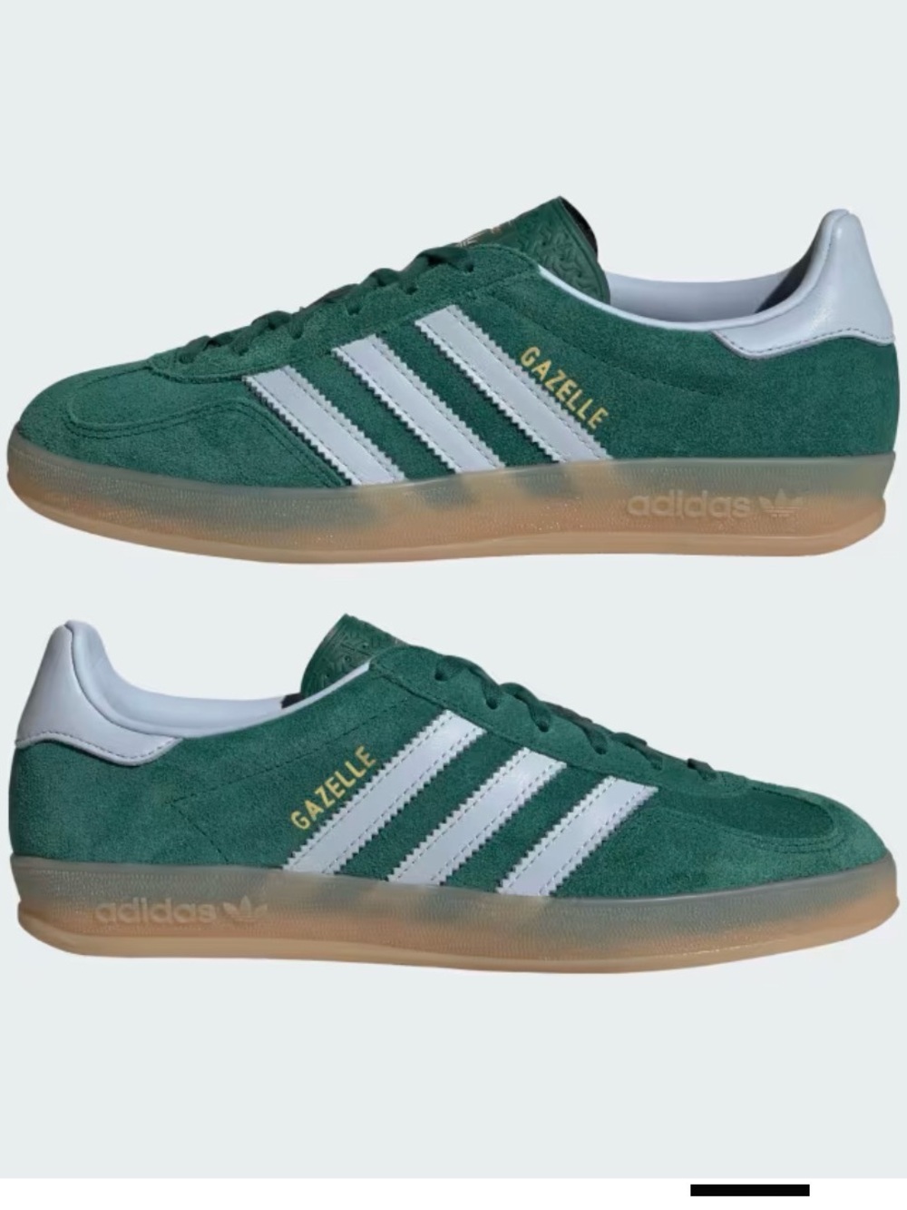adidas Gazelle Green Suede Sneakers Gum Sole